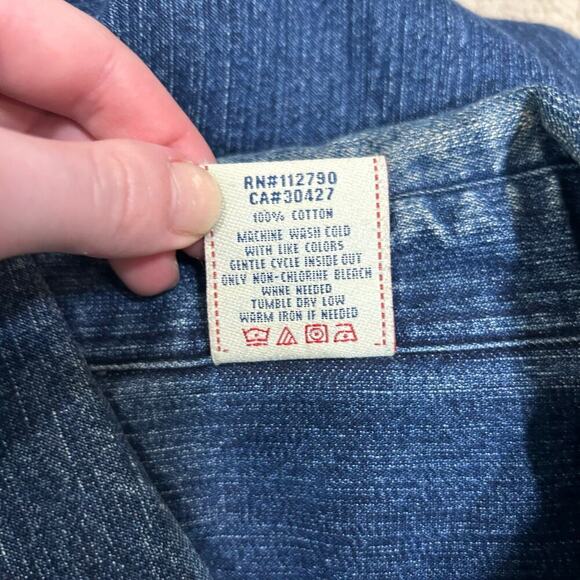 True Religion Mens Dark Wash Indigo Blue Western Shirt Cotton Button-Down Size L - Picture 6 of 6